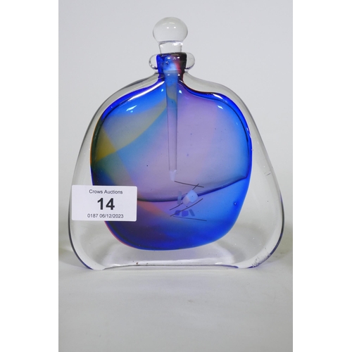 14 - A collection of scent bottles, David Wallace, urn shaped bottle, squat blue bottle, Keith Bowlby (no... 