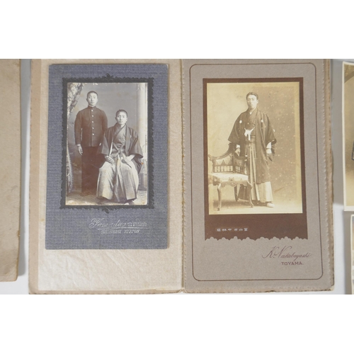 141 - A collection of late C19th and early C20th Japanese portrait photographs, a copy of Army Club cigare... 