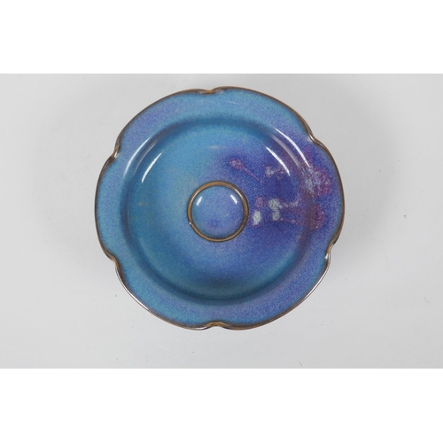 143 - A Chinese Jun ware dish with lobed rim, 13cm diameter