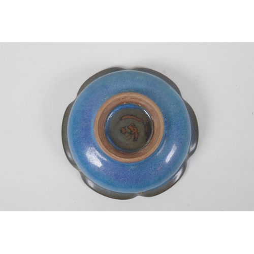 143 - A Chinese Jun ware dish with lobed rim, 13cm diameter