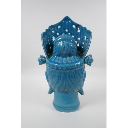 151 - A Chinese teal crackle glazed ceramic head bust of Guan Yin, 37cm high