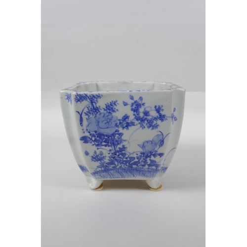 152 - A Japanese blue and white porcelain planter with floral decoration, 16 x 16cm, 14cm high