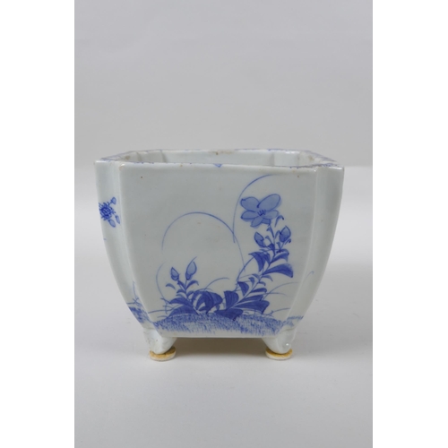 152 - A Japanese blue and white porcelain planter with floral decoration, 16 x 16cm, 14cm high