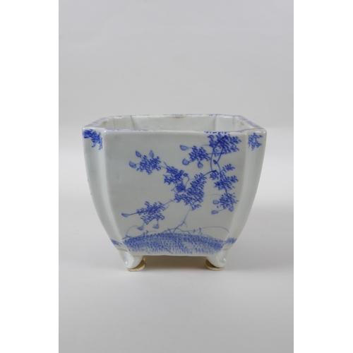 152 - A Japanese blue and white porcelain planter with floral decoration, 16 x 16cm, 14cm high