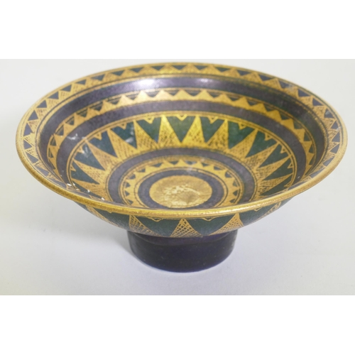 157 - Mary Rich, studio pottery bowl, gilt decorated on a deep blue glaze, 11cm diameter