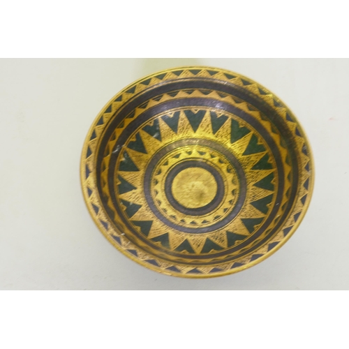 157 - Mary Rich, studio pottery bowl, gilt decorated on a deep blue glaze, 11cm diameter