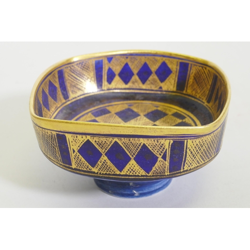 158 - Mary Rich, studio pottery bowl, gilt decorated on a deep blue glaze, 10cm diameter