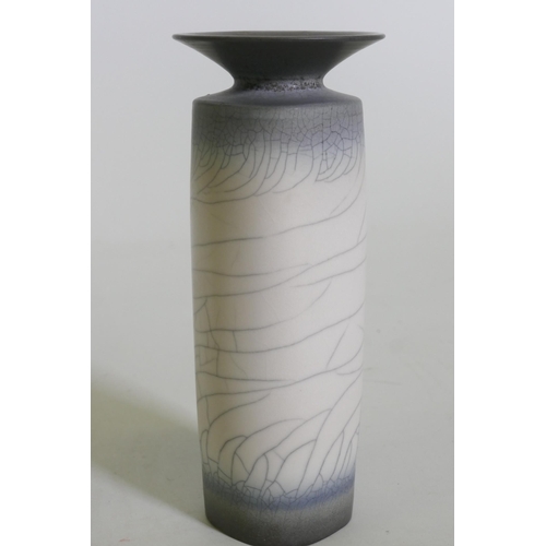 159 - David J. White, studio pottery vase with crackle glaze, 18cm high, and two smaller