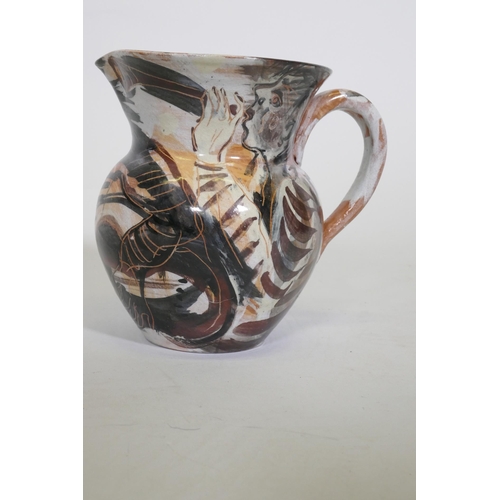 160 - Jitka Palmer, studio pottery jug, signed to base and dated 93, 16cm high