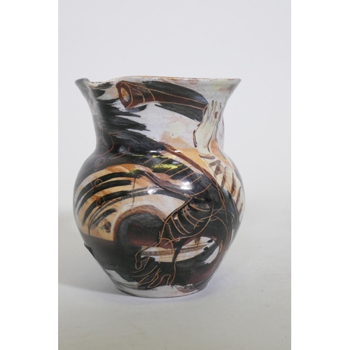 160 - Jitka Palmer, studio pottery jug, signed to base and dated 93, 16cm high