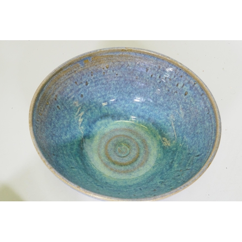 163 - A Robert Goldsmith for Selborne Pottery blue glazed bowl, 23cm diameter, another similar signed Doni... 