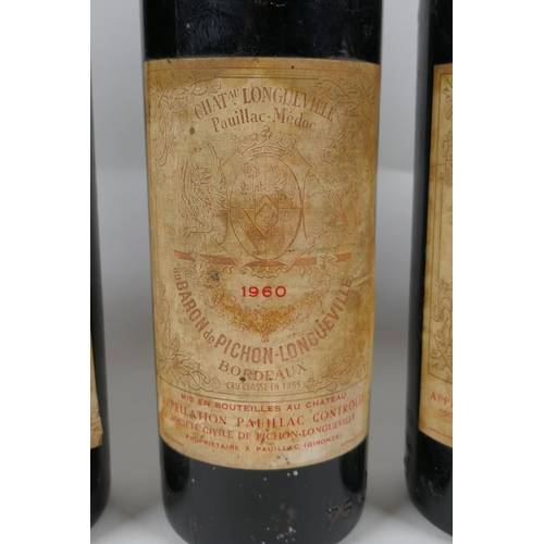 17 - Five bottles of Chateau Pichon Baron, Pauillac, Gran Cru Classe 1960, together with two bottles of C... 