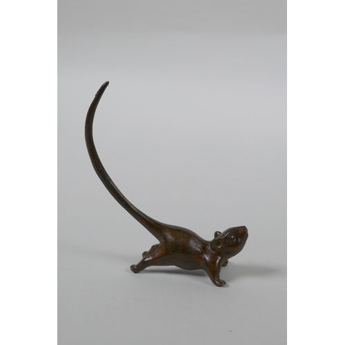 170 - A Japanese style bronze okimono rat, 8cm high