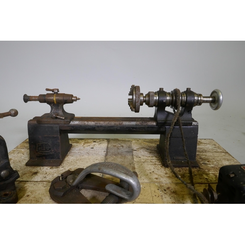 18 - Putta of Manchester watchmaker's lathe, with associated collets and tools