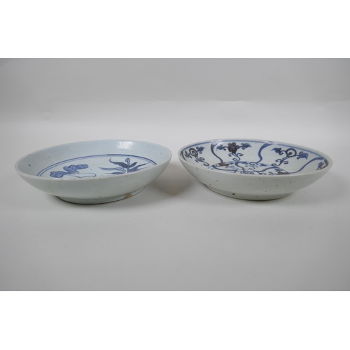 205 - A Chinese blue and white porcelain dish with ornamental garden decoration, and another, 21cm diamete... 