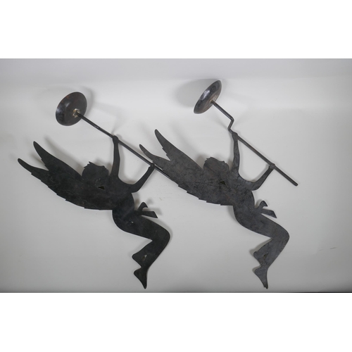 207 - A pair of wrought metal fairy wall sconces, 46cm