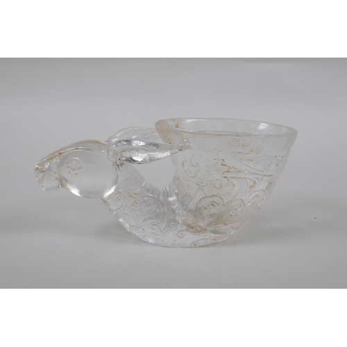 208 - A Chinese moulded glass libation cup in the form of a deer's head, 15cm long