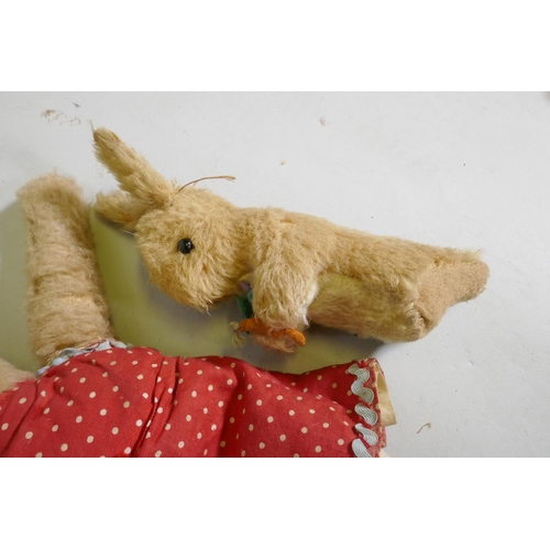 217 - Three vintage plush bunny rabbits, one with cotton tail, 30cm high