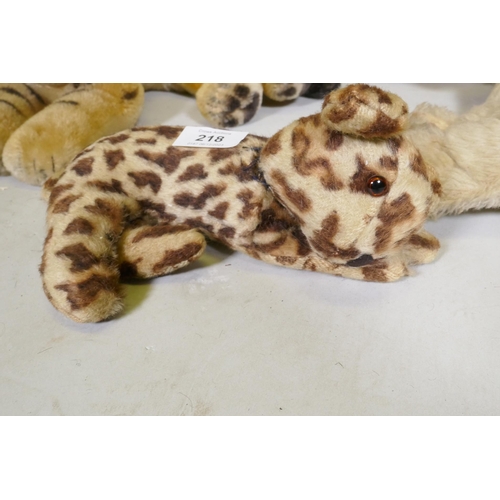 218 - A vintage Paddington Bear, a plush elephant, seal, tiger, leopard, real fur Koala bear in a pair of ... 