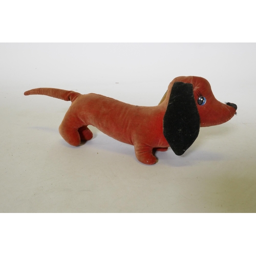 220 - A vintage velvet toy dachshund, possibly Merrythought, 32cm long