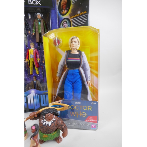 224 - Dr Who Eleven Doctors figure set, Who-ology book, 13th Doctor adventure doll, Ben 10 omni-naut-armor... 