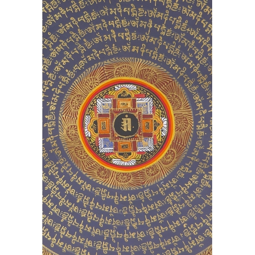 234 - A Tibetan hand painted mandala within a silk mount, 66 x 52cm