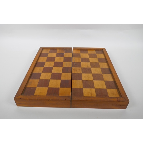 237 - An antique inlaid mahogany oval serving tray, a smaller mahogany serving tray and a chess board, lar... 