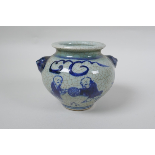 253 - A Chinese Ming style blue and white porcelain tea bowl with phoenix decoration, and a Ming style blu... 