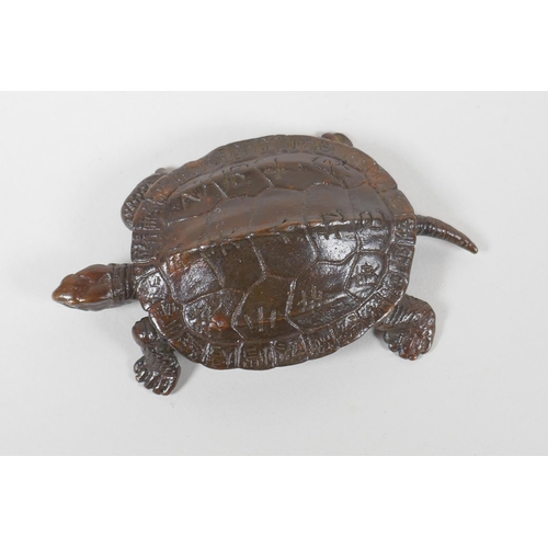 34 - A Japanese style bronze okimono tortoise, 7cm long