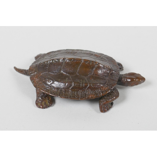 34 - A Japanese style bronze okimono tortoise, 7cm long