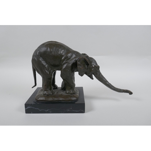 36 - After Rembrandt Bugatti (Italian, 1884-1916), bronze figure of a begging elephant, 29cm long x 18cm ... 