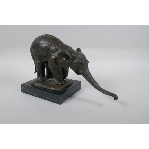 36 - After Rembrandt Bugatti (Italian, 1884-1916), bronze figure of a begging elephant, 29cm long x 18cm ... 