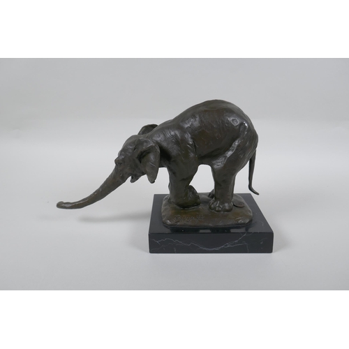 36 - After Rembrandt Bugatti (Italian, 1884-1916), bronze figure of a begging elephant, 29cm long x 18cm ... 