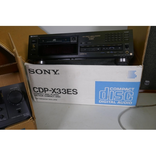 47 - A pair of Dynatron LB151 speakers in teak cases, 50cm high, Sony CDP X33ES compact disc player, Deno... 