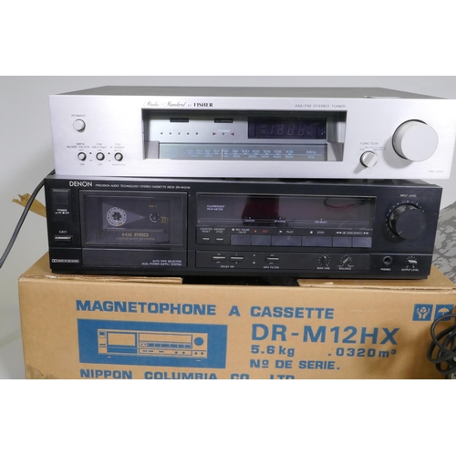 48 - A Fisher FM-2331 Stereo tuner; Denon stereo cassette deck, DR-M12HX; Tandberg TCD 310, cassette play... 