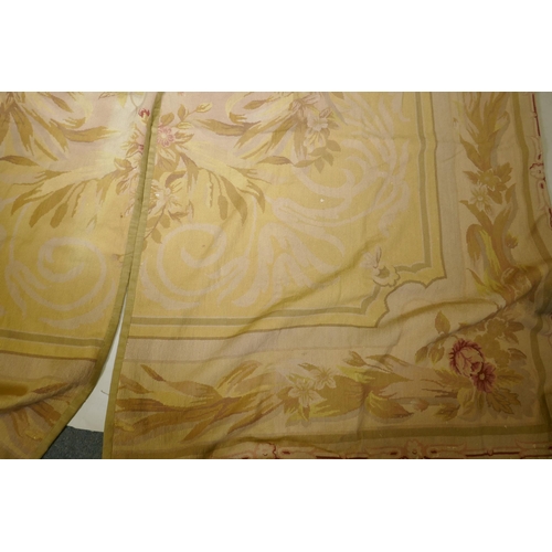 62 - A pair of antique Aubusson lined drapes/curtains with pelmet, drop 280cm, each 120cm wide, pelmet 18... 