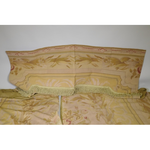 62 - A pair of antique Aubusson lined drapes/curtains with pelmet, drop 280cm, each 120cm wide, pelmet 18... 