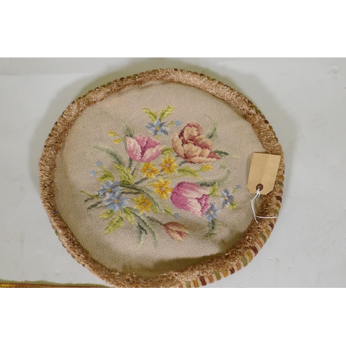 63 - A silk table throw with gilt thread embroidered decoration, 54 x 174cm and a vintage embroidered cus... 