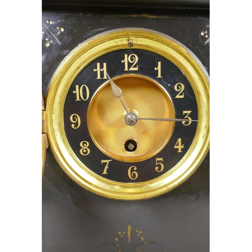 636 - A Victorian slate mantel clock, 34cm high