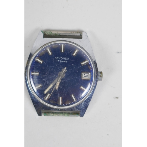 647 - A vintage 9ct gold cased Longines gentleman's watch, and six other wrist watches, 31.5g gross