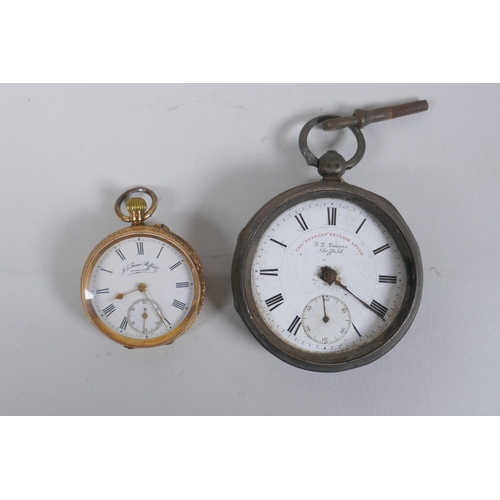 648 - A 14ct gold cased open face pocket watch by J.G. Graves (John George) of Sheffield, the enamel dial ... 