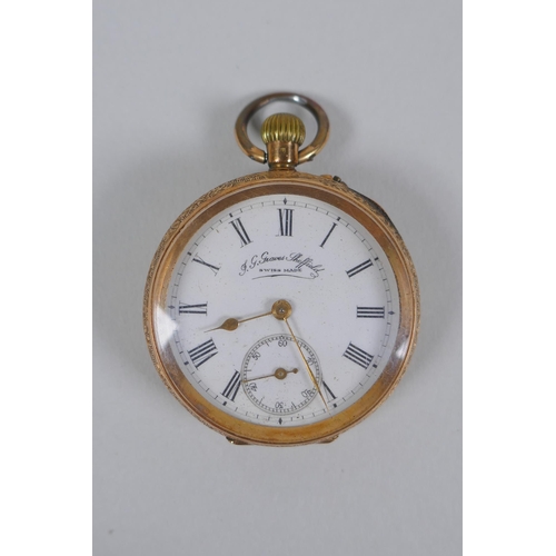 648 - A 14ct gold cased open face pocket watch by J.G. Graves (John George) of Sheffield, the enamel dial ... 