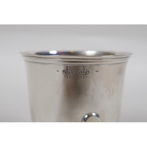 649 - An antique continental silver pot raised on tripod supports, 80.8g, probably French