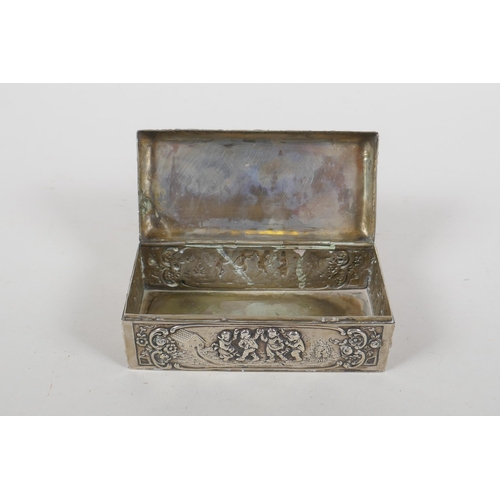 651 - An antique continental silver box decorated with an inset painting on ivorine depicting archers, 251... 