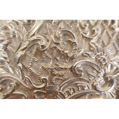 656 - A hallmarked silver tray with repousse decoration by Henry Matthews, Birmingham, 1903, 208g, 25 x 19... 