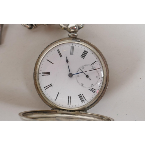 657 - A silver cased pocket watch by J.W. Benson, the enamel dial with Roman numerals and a subsidiary sec... 