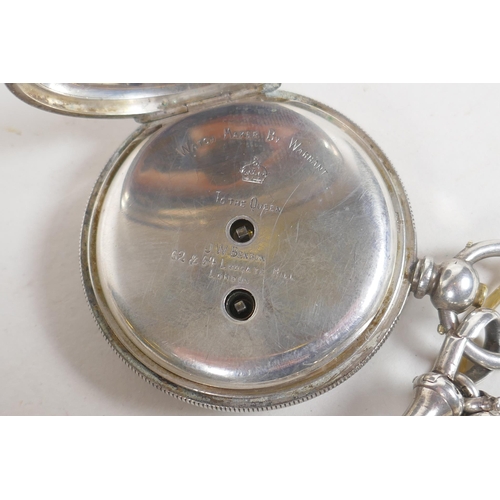 657 - A silver cased pocket watch by J.W. Benson, the enamel dial with Roman numerals and a subsidiary sec... 