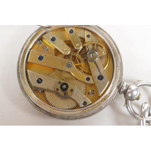 657 - A silver cased pocket watch by J.W. Benson, the enamel dial with Roman numerals and a subsidiary sec... 