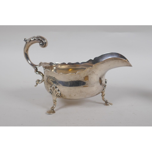 660 - A Victorian silver sauce boat by John Henry Rawlings, London 1901, and another by Viners Ltd, Sheffi... 