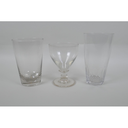 78 - A C19th English lead glass rummer and two Victorian beer glasses, largest 16cm high